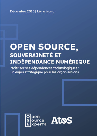 Couverture du livre blanc "Open Source, souveraineté et indépendance numérique" co écrit par Open source experts et Atos